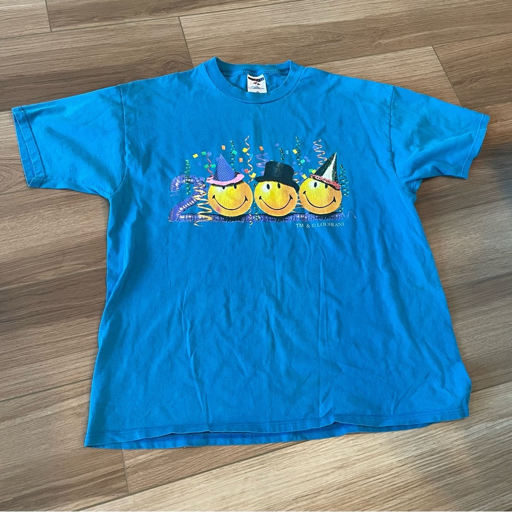 Vintage Year 2000 Smiley Party Hat Shirt Y2K